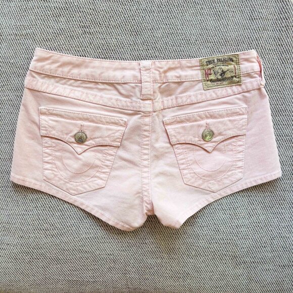 True Religion Pink Joey Low Rise Corduroy Booty Shorts size 27 - Picture 3 of 11